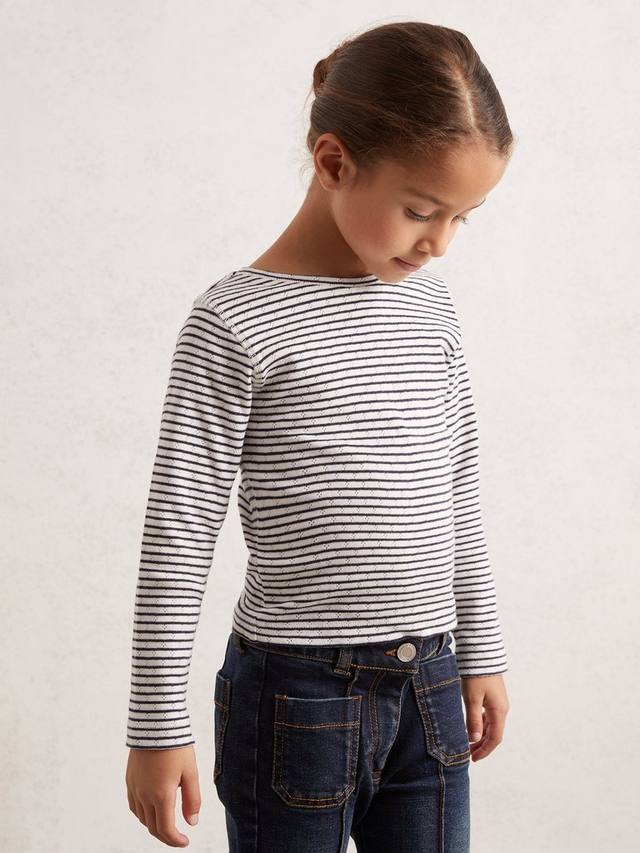

Детская футболка с длинными рукавами из хлопка поплин в полоску Poppy Reiss, Navy/White