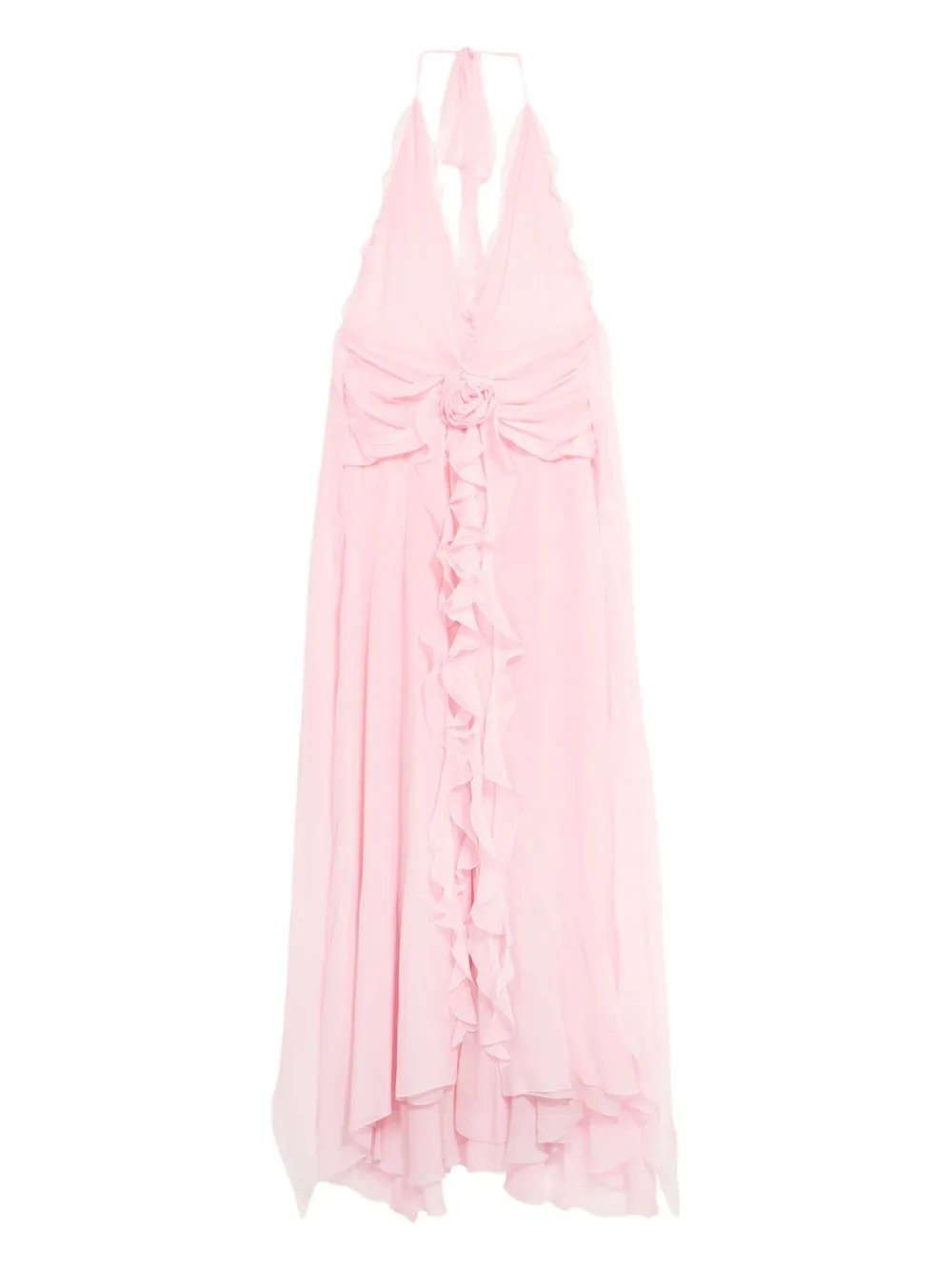 

Платье макси с оборками, украшенное розами BLUMARINE, розовый