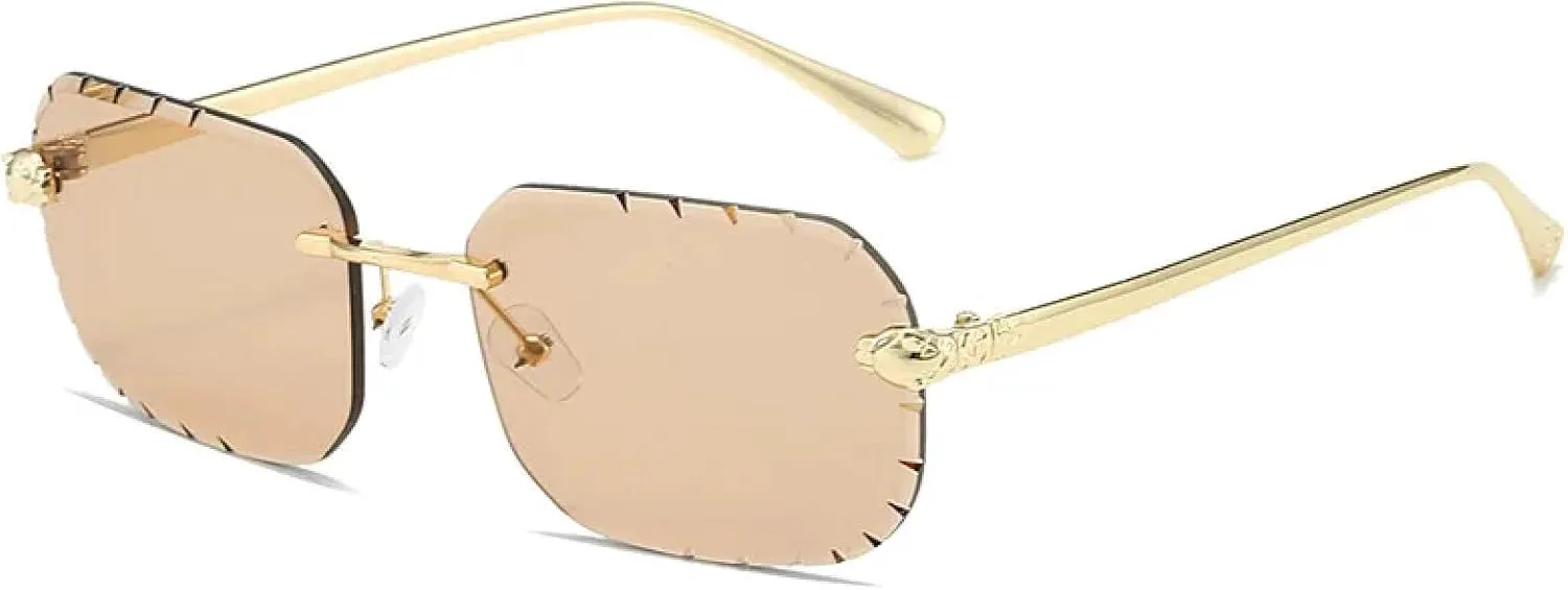 

Модные солнцезащитные очки без оправы для мужчин и женщин, прямоугольные солнцезащитные очки без оправы с защитой от УФ-излучения UV400 TKKTLLT, Gold Tea