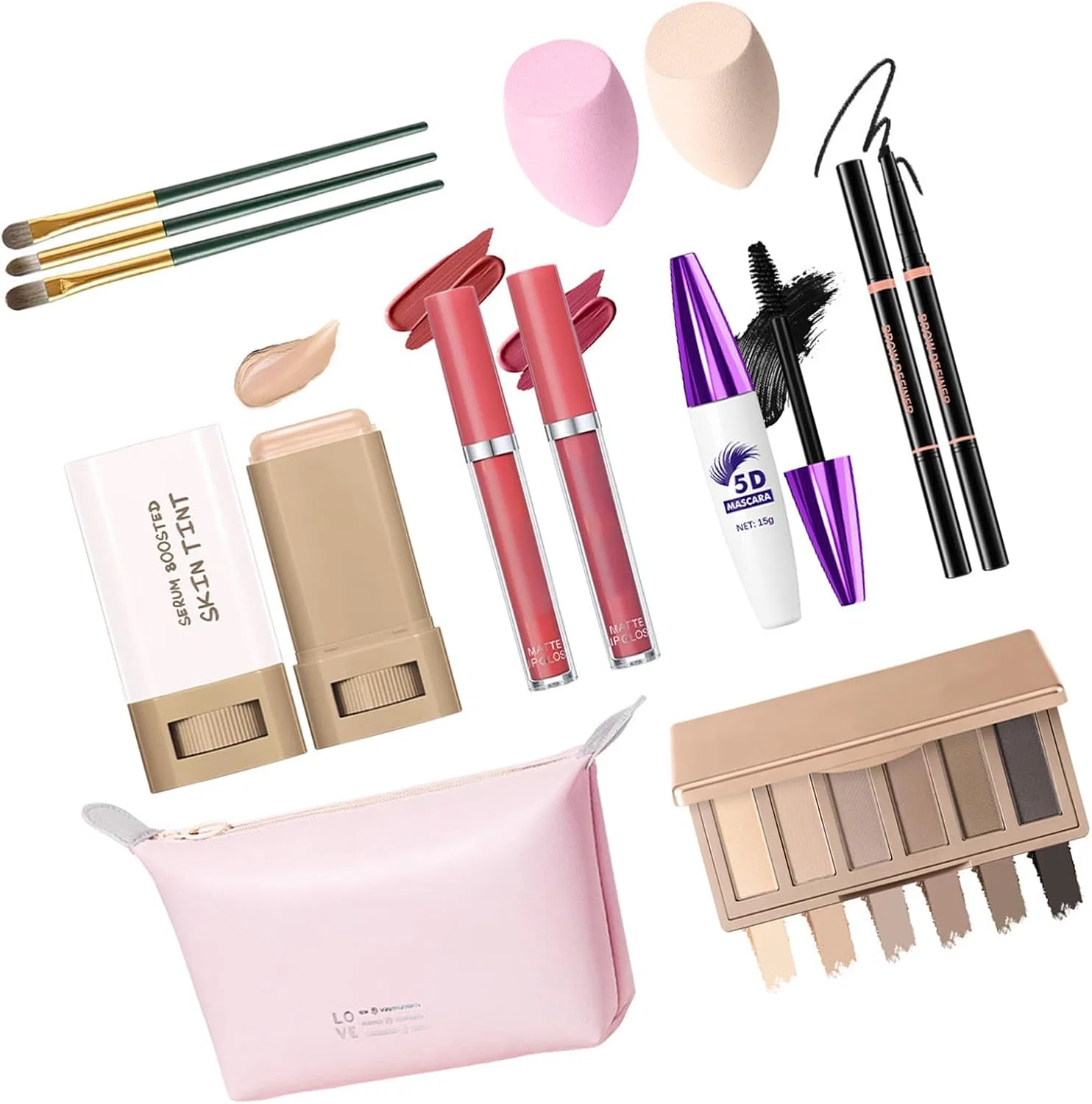 Набор косметики Complete Makeup Bundle с питательной сывороткой и пушистой кистью для пудры, UncleS, мультиколор