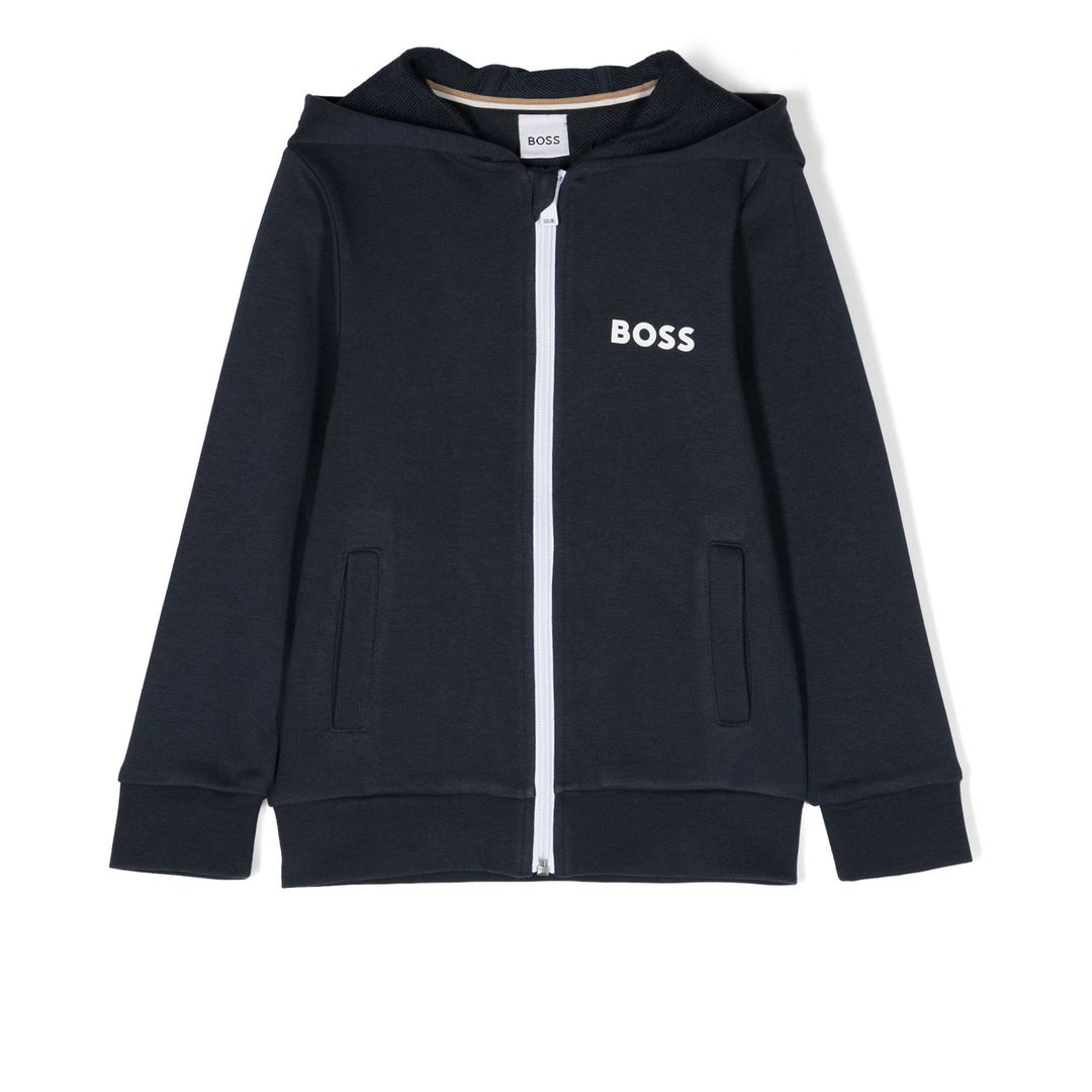 

Темно-синяя толстовка с капюшоном на молнии BOSS