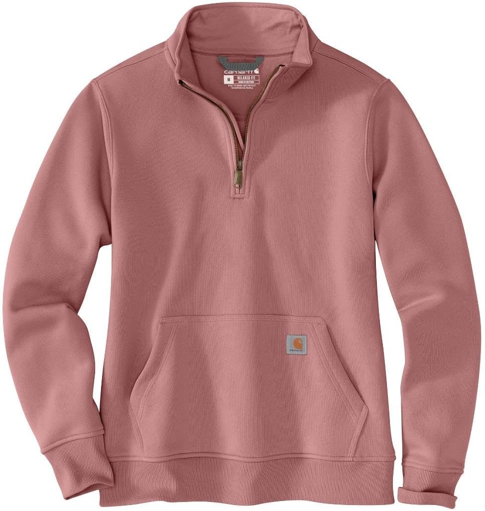 

Carhartt Women's Relaxed Fit Midweight Quarter-Zip Mock-Neck Sweatshirt, Rose Tint Heather, Розовый, Carhartt Women's Relaxed Fit Midweight Quarter-Zip Mock-Neck Sweatshirt, Rose Tint Heather