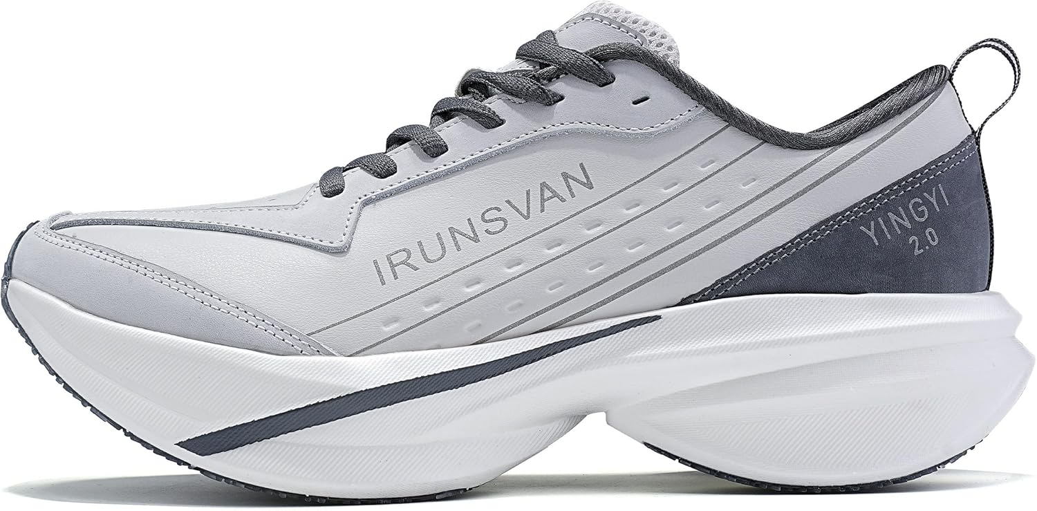 

Беговые кроссовки с углеродной вставкой для зимы - водонепроницаемые, дышащие, амортизирующие кроссовки с полной кожей, поддержкой свода стопы и противоскользящей подошвой Irunsvan, серый