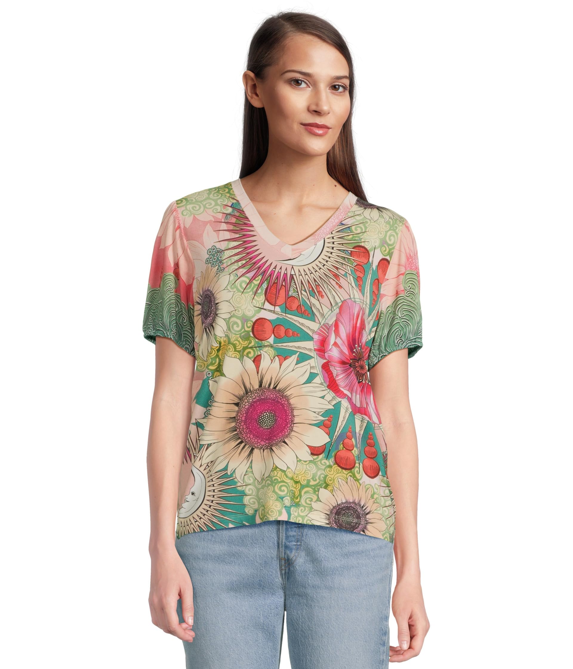 

Футболка Johnny Was The Janie Favorite V-Neck Puff Sleeve Tee- Emily, Emily