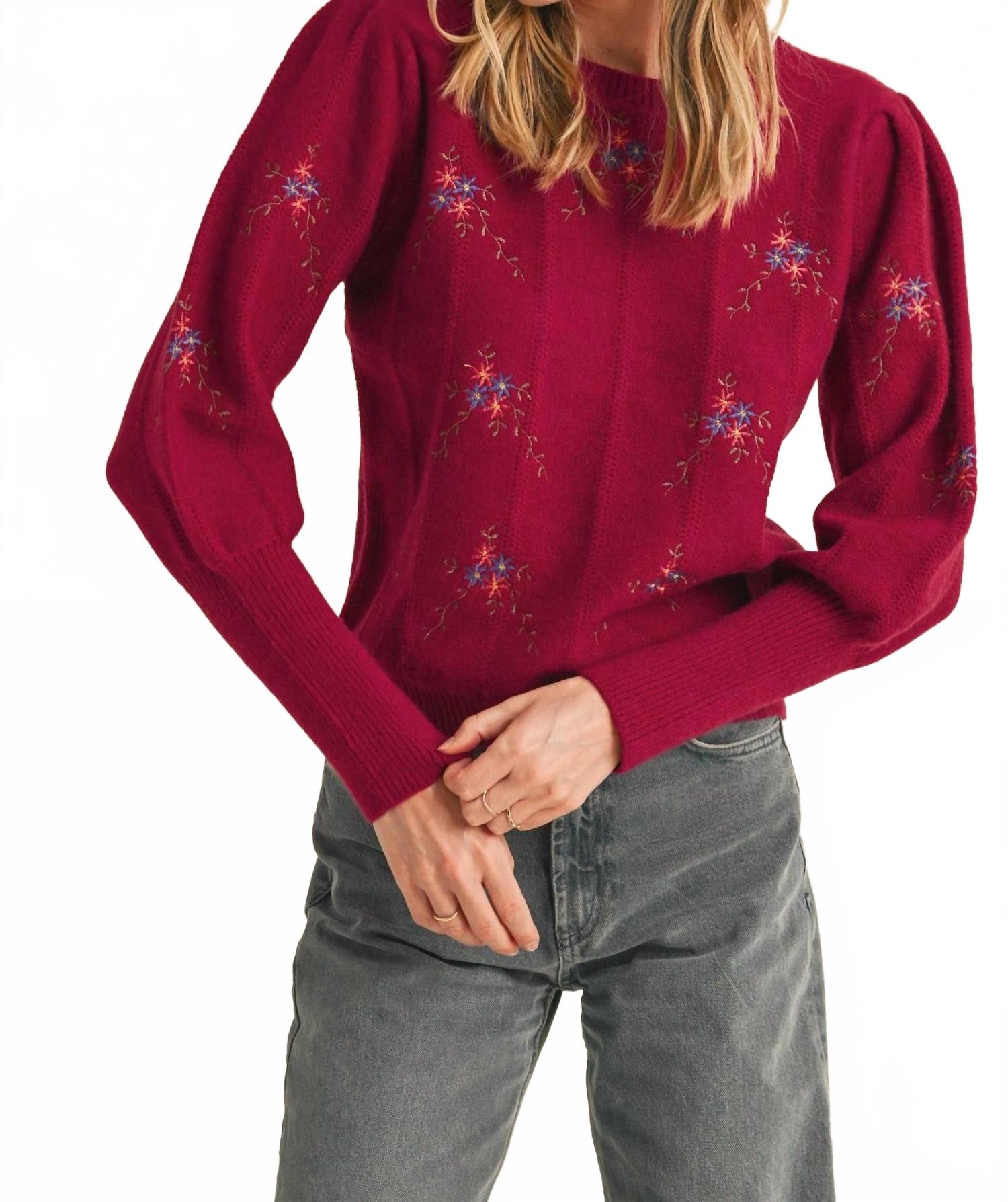 

Свитер с цветочной вышивкой в ​​ягодно-бордовом цвете &Merci, Berry Burgundy