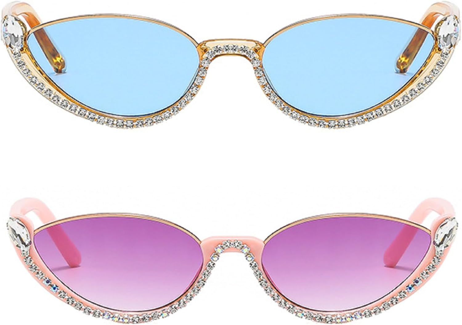 

Женские солнцезащитные очки «кошачий глаз» с бриллиантами, модные винтажные блестящие очки, стильные солнцезащитные очки со стразами, полуободковые солнцезащитные очки mincl, 2pcs-pink&blue