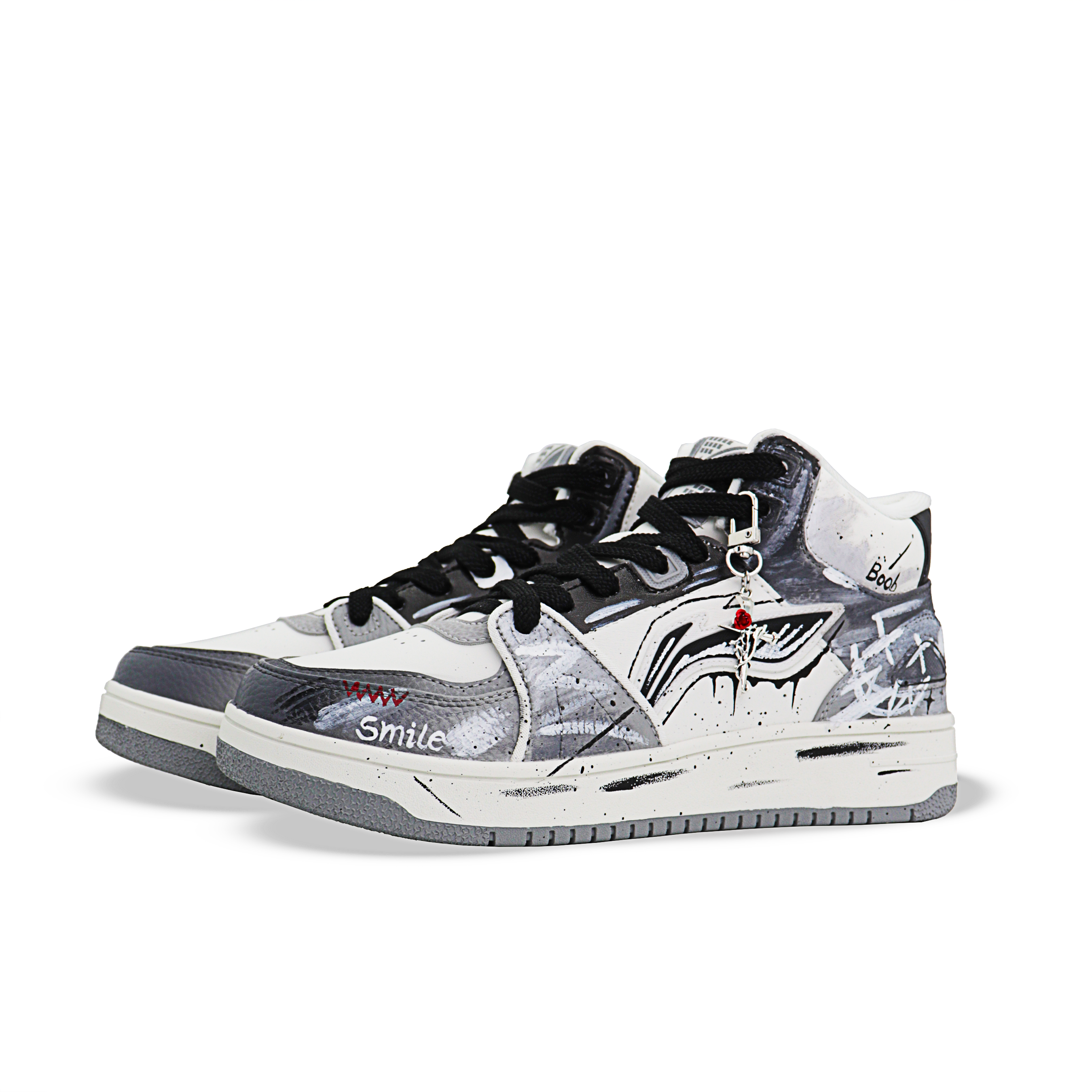 Кроссовки для скейтбординга Tianji HI Slip Resistant Cushioning Abrasion Resistant Mid top мужские LINING, черный белый — фото 4