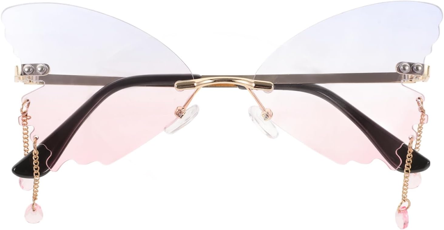 

Солнцезащитные очки Toyvian Butterfly Frame для женщин, безободковые линзы синего и розового цвета, золотистая металлическая оправа, стильные очки для вечеринок, крутые солнцезащитные очки для фотосессий в уличном стиле, Multi