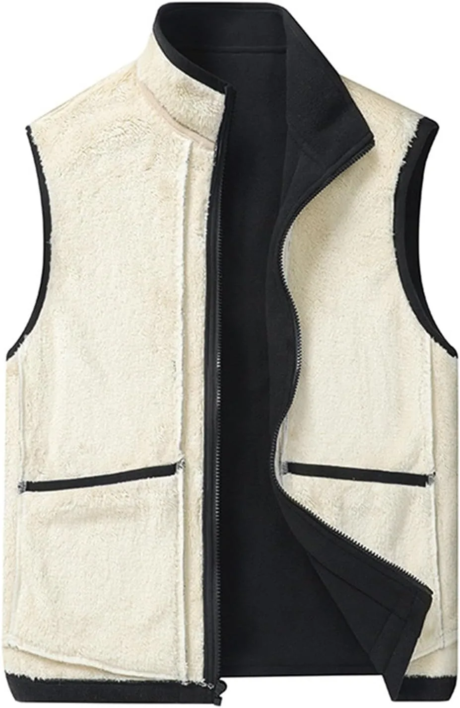 Мужской жилет на молнии с флисовой подкладкой, осенне-зимний, теплый, с искусственным мехом, модный, прочный, утепленный, пуховый жилет Generic, черный — фото 3