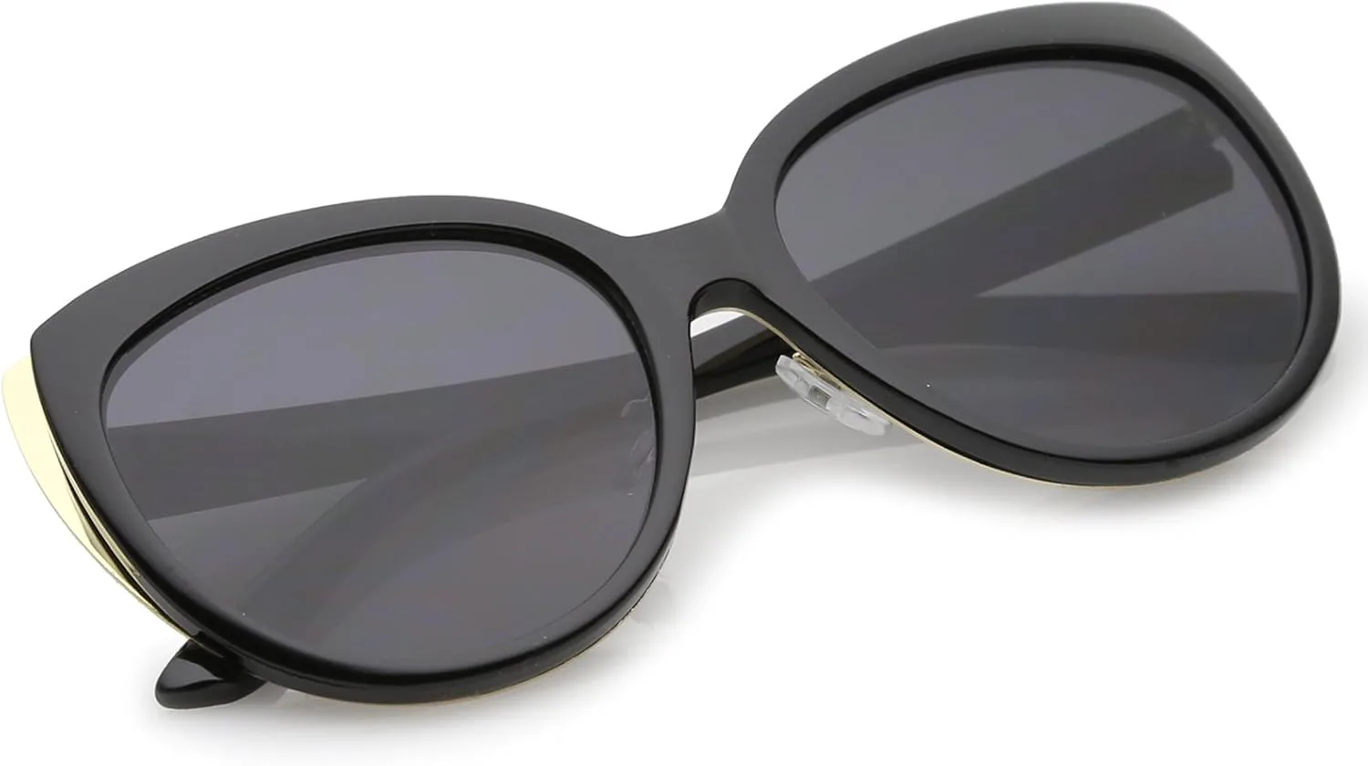 

Женские солнцезащитные очки zeroUV Oversize с металлической отделкой, круглыми плоскими линзами и оправой «кошачий глаз», диаметр линз 57 мм, Black-gold / Smoke