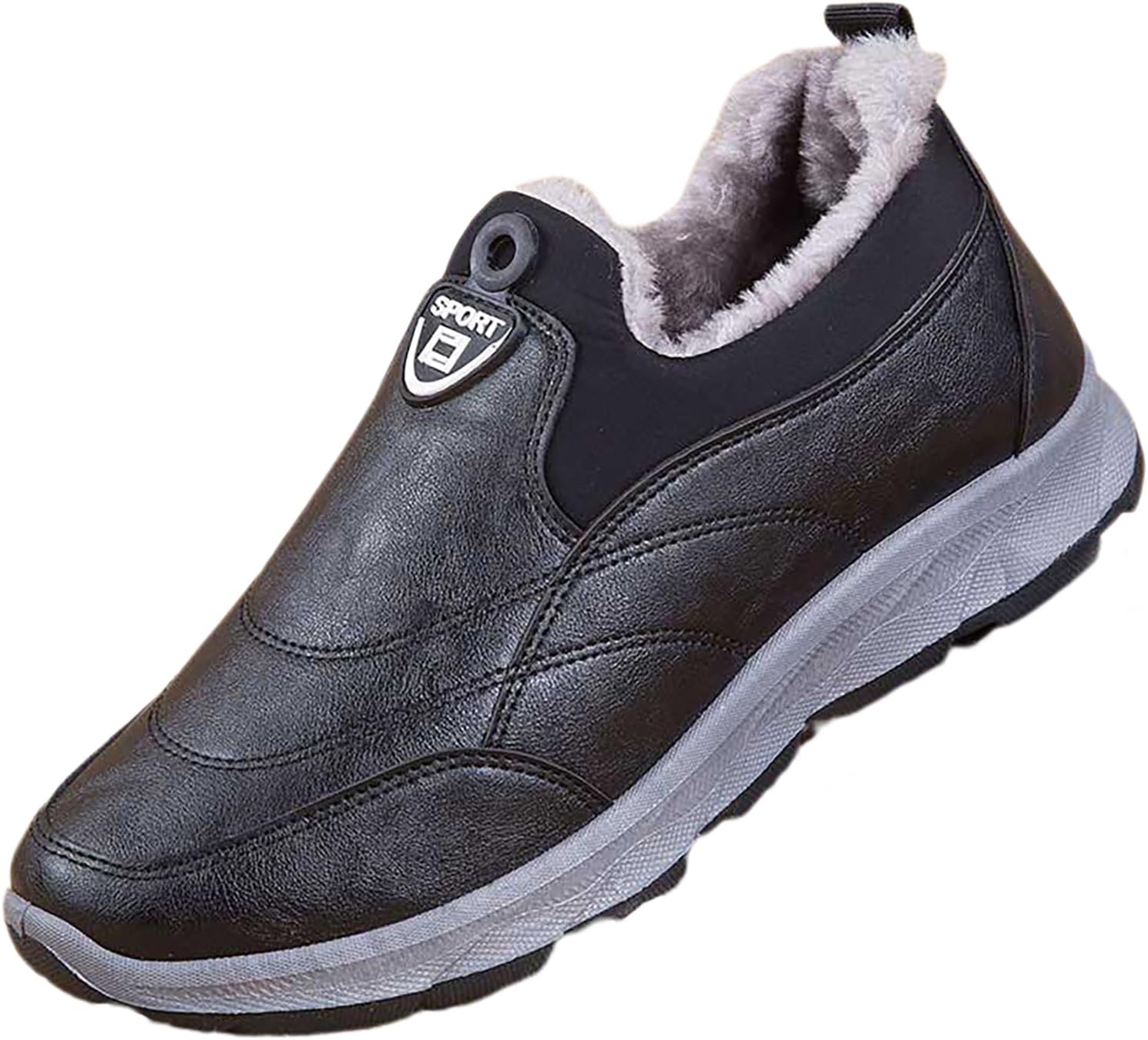 

Мужские кожаные водонепроницаемые ортопедические лоферы, зимние утепленные ботинки на меху, ботинки до щиколотки, противоскользящие термальные снегоступы Zplmide, черный