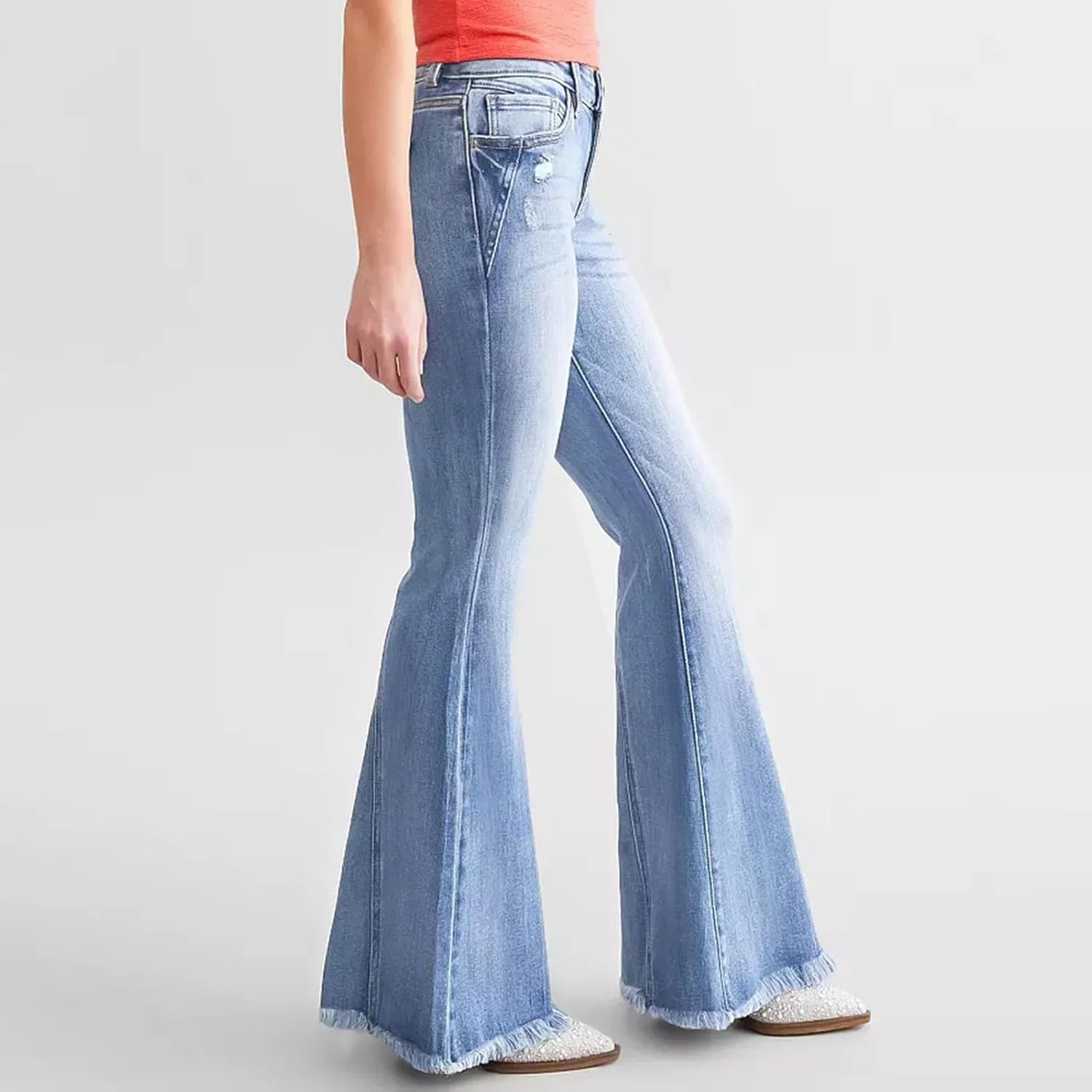 Джинсы клеш женские, Womens Flare Bell Bottom Jeans, синий — фото 3