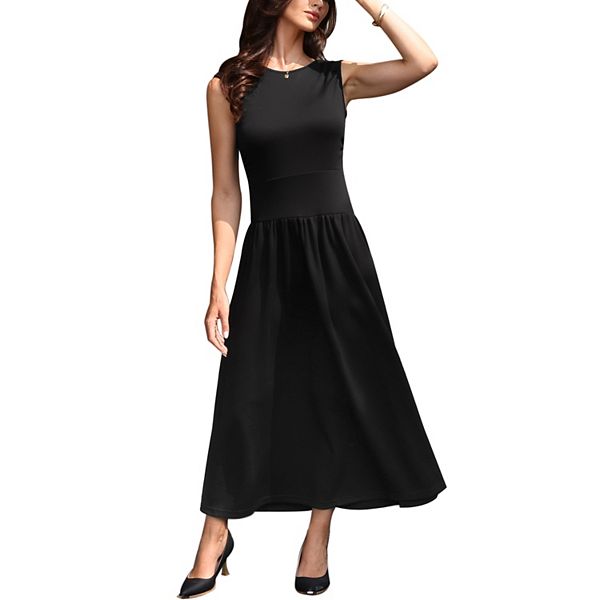 

Платье миди женское с карманами на высокой талии без рукавов casual для работы Inspire Chic, Black