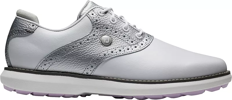 Женские кроссовки для гольфа FootJoy Traditions без шипов, белый/фиолетовый