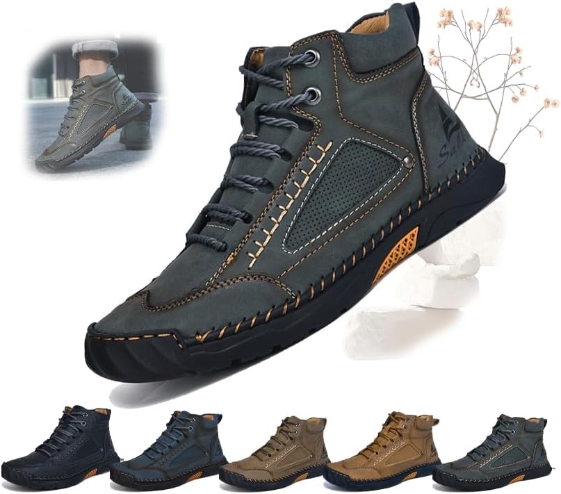 

Мужские удобные ручной работы кожаные ботинки, модные комфортные противоскользящие с поддержкой свода стопы для прогулок на улице Generic, зеленый