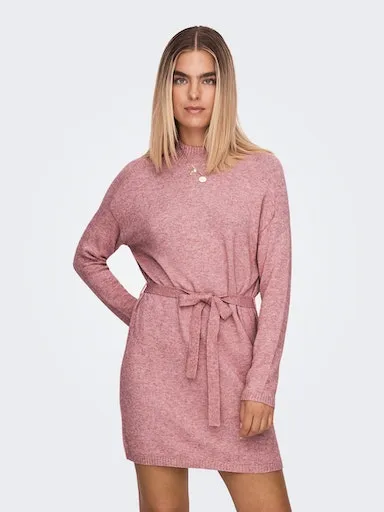 

Only трикотажное платье "ONLLEVA L/S BELT DRESS EX KNT", цвет Dusty Rose Detail:Melange