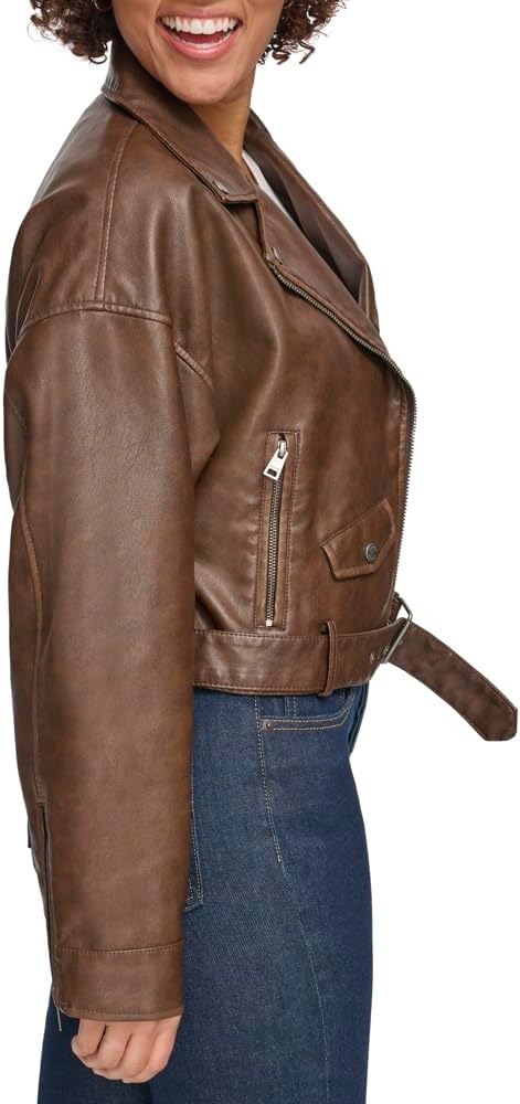 Женская укороченная байкерская куртка Levi's из искусственной кожи, Saddle — фото 3