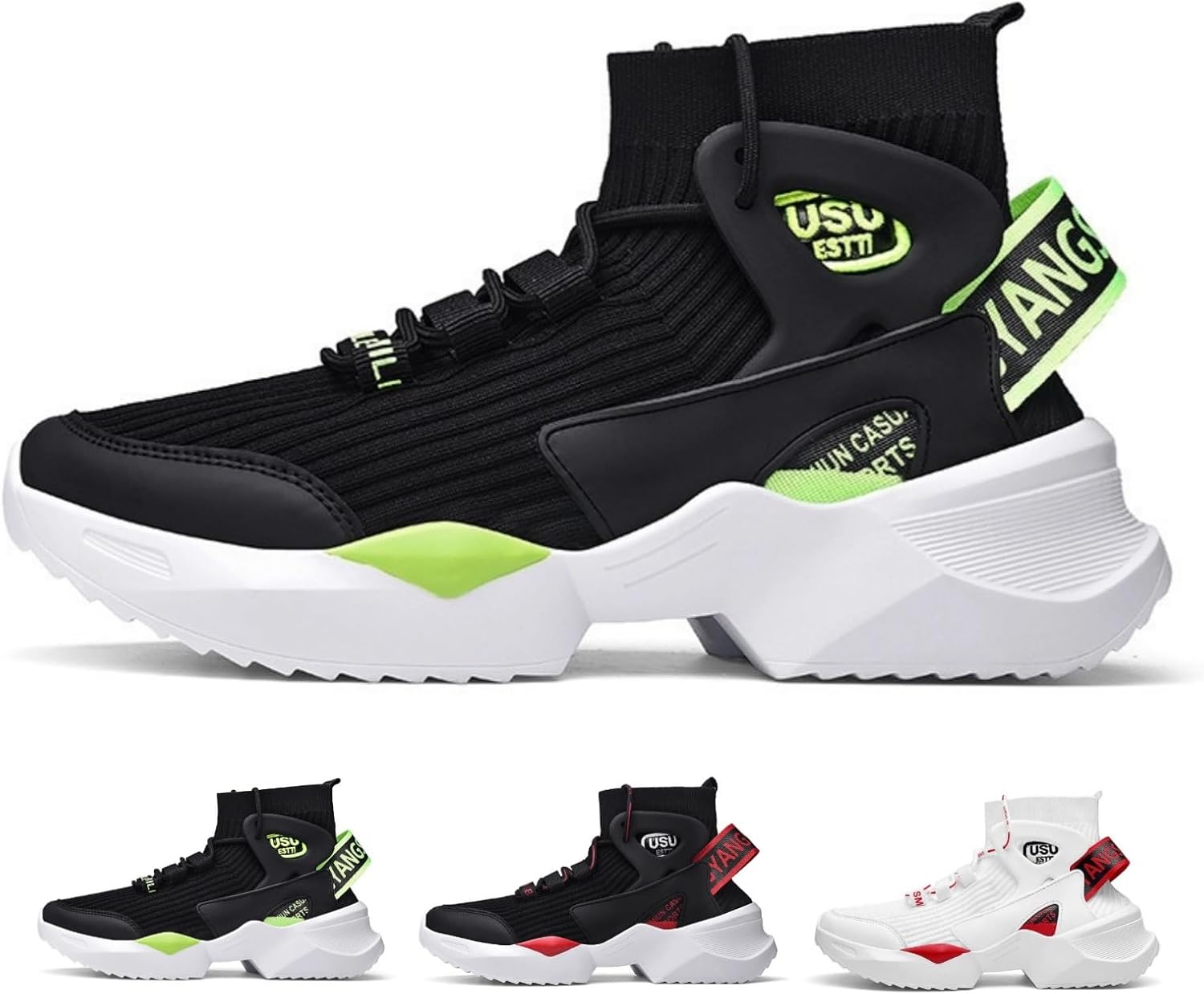 

Мужские кроссовки MACEFIL на высокой подошве с дышащей тканью, модные, массивные, удобные, для баскетбола и уличного спорта, зеленый