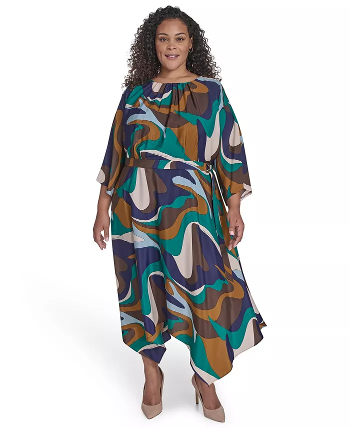 

Платье размера плюс с рукавами «летучая мышь», поясом и вырезом-жемчужиной Jessica Howard