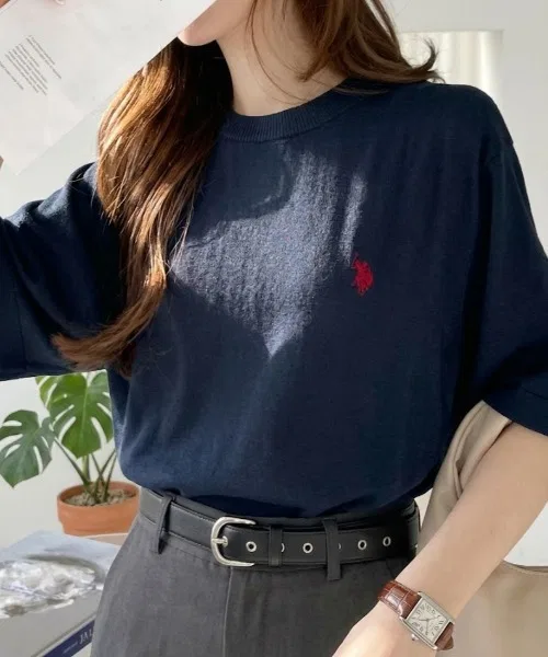 Летний полувер U.S. POLO ASSN. с коротким рукавом и контактным охлаждением, тёмно-синий
