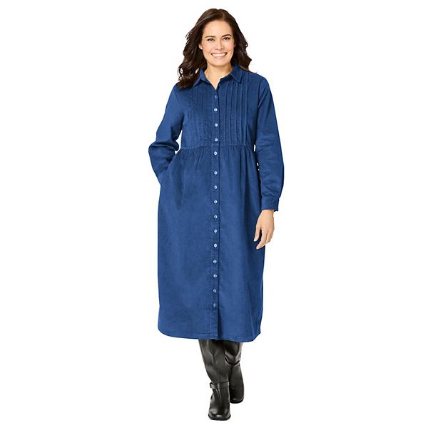 

Платье из вельвета на пуговицах Plus size petite Woman Within, Royal Navy