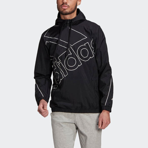 Куртка adidas M Favs Q1 Wb Large Logo Printing Sports Hooded Jacket Black, черный — фото 3
