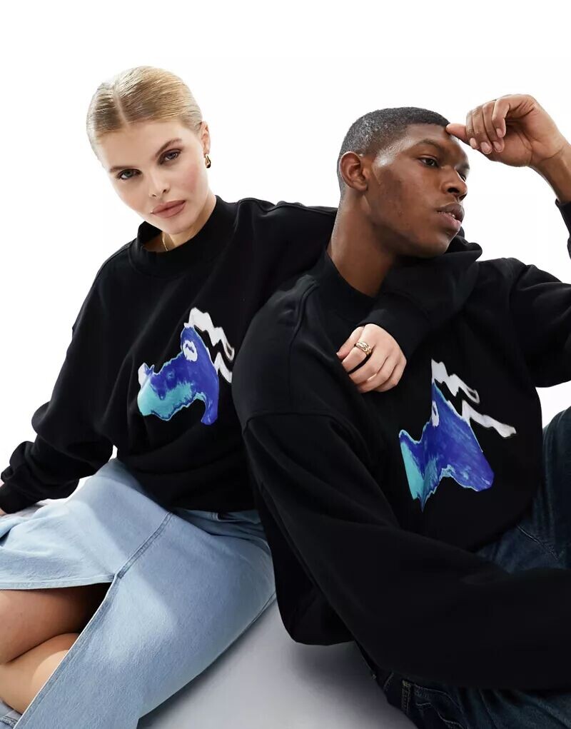

Черная толстовка свободного кроя унисекс Weekday с изображением животных, эксклюзивно для ASOS