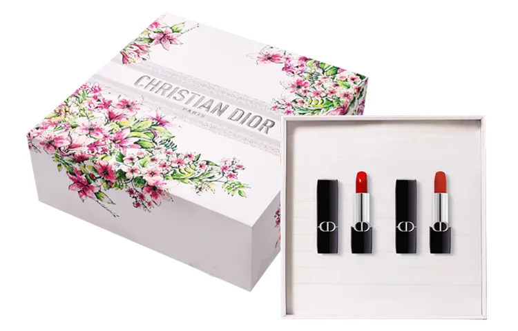 DIOR Помада матовая Intense Blue Gold Velvet, двойной набор в подарочной упаковке Love Floral Box Limited Edition, Legend Red #999+Orange Tone True Red #888 — фото 2