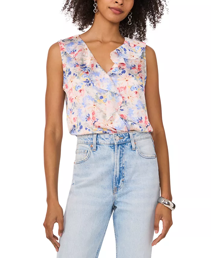 

Женский топ без рукавов с рюшами и цветочным принтом Vince Camuto, мультиколор
