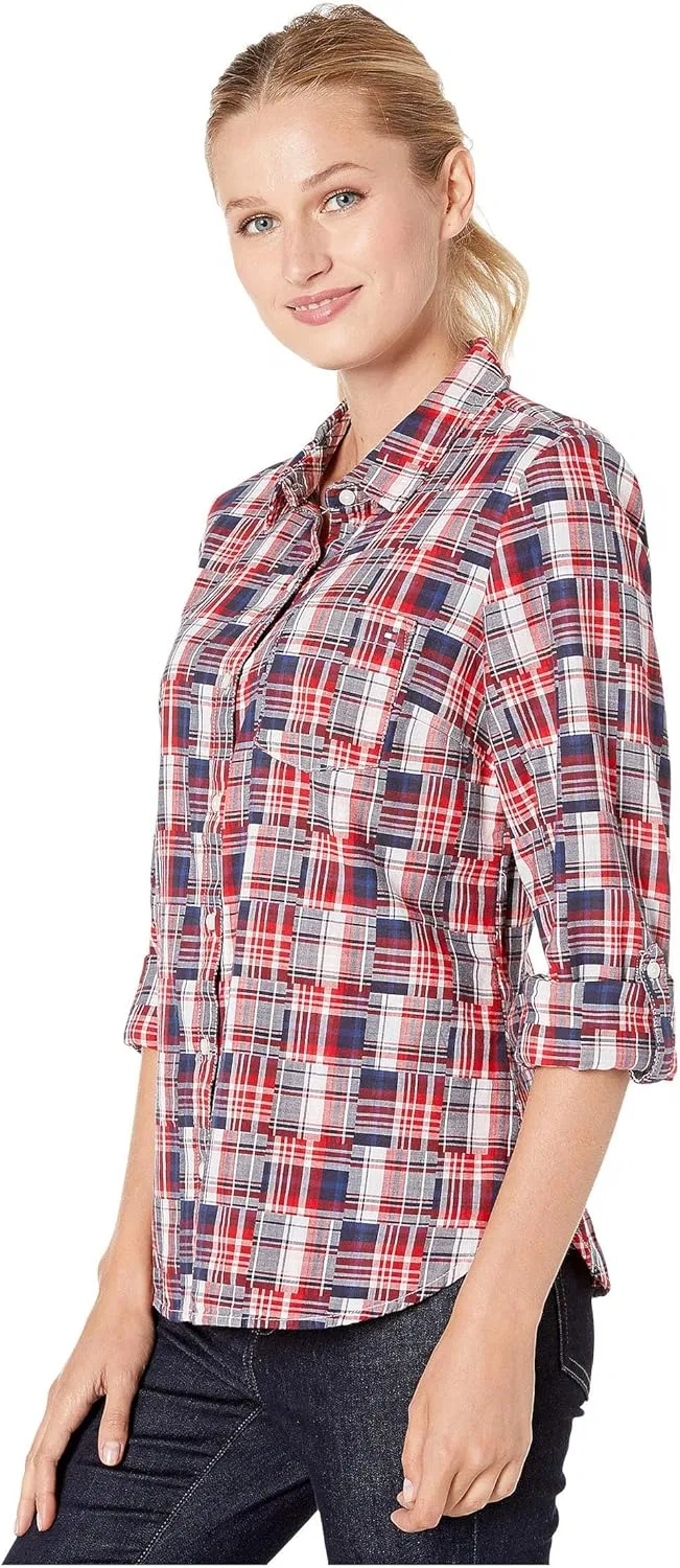 Блуза женская с рулонными манжетами, Tommy Hilfiger, красный