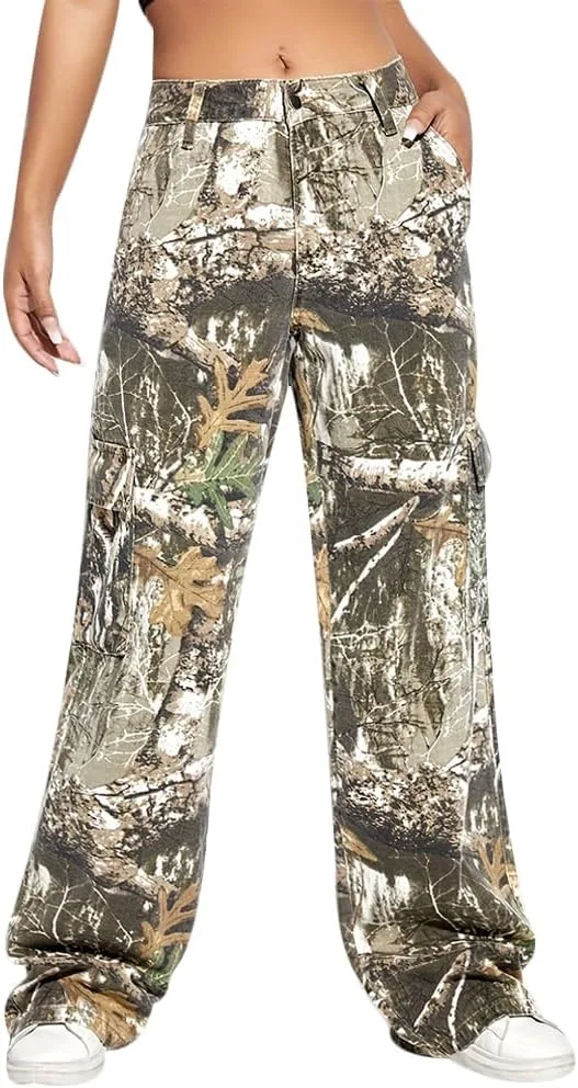 

Женские камуфляжные карго джинсы с прямыми штанинами и карманами VERYPOPPA