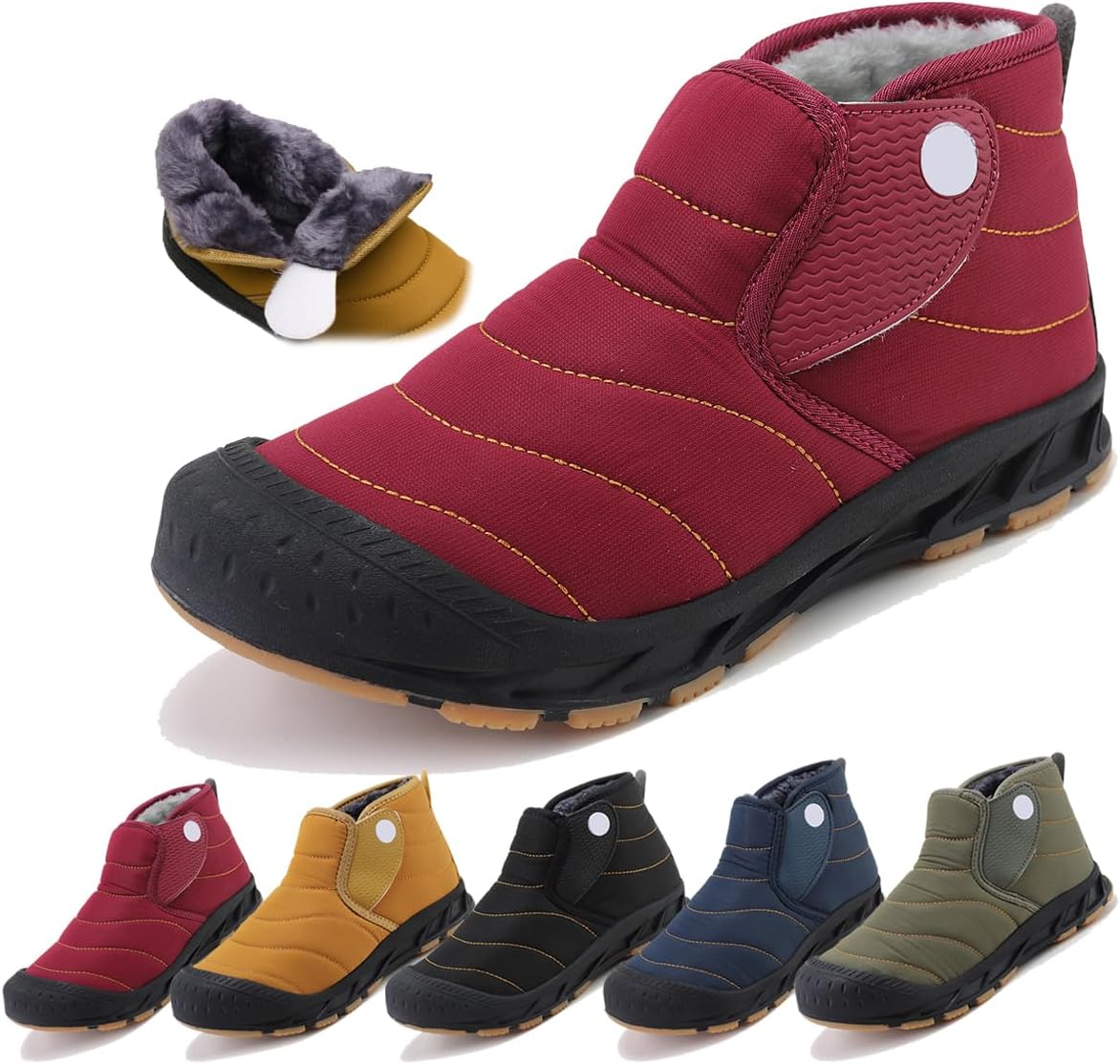 

Зимние ботинки для женщин и мужчин с молнией, с теплым мехом, на выход, короткие снежные ботинки, противоскользящие, водонепроницаемые, удобные для улицы Generic, Red-b 6 Women / 5 Men