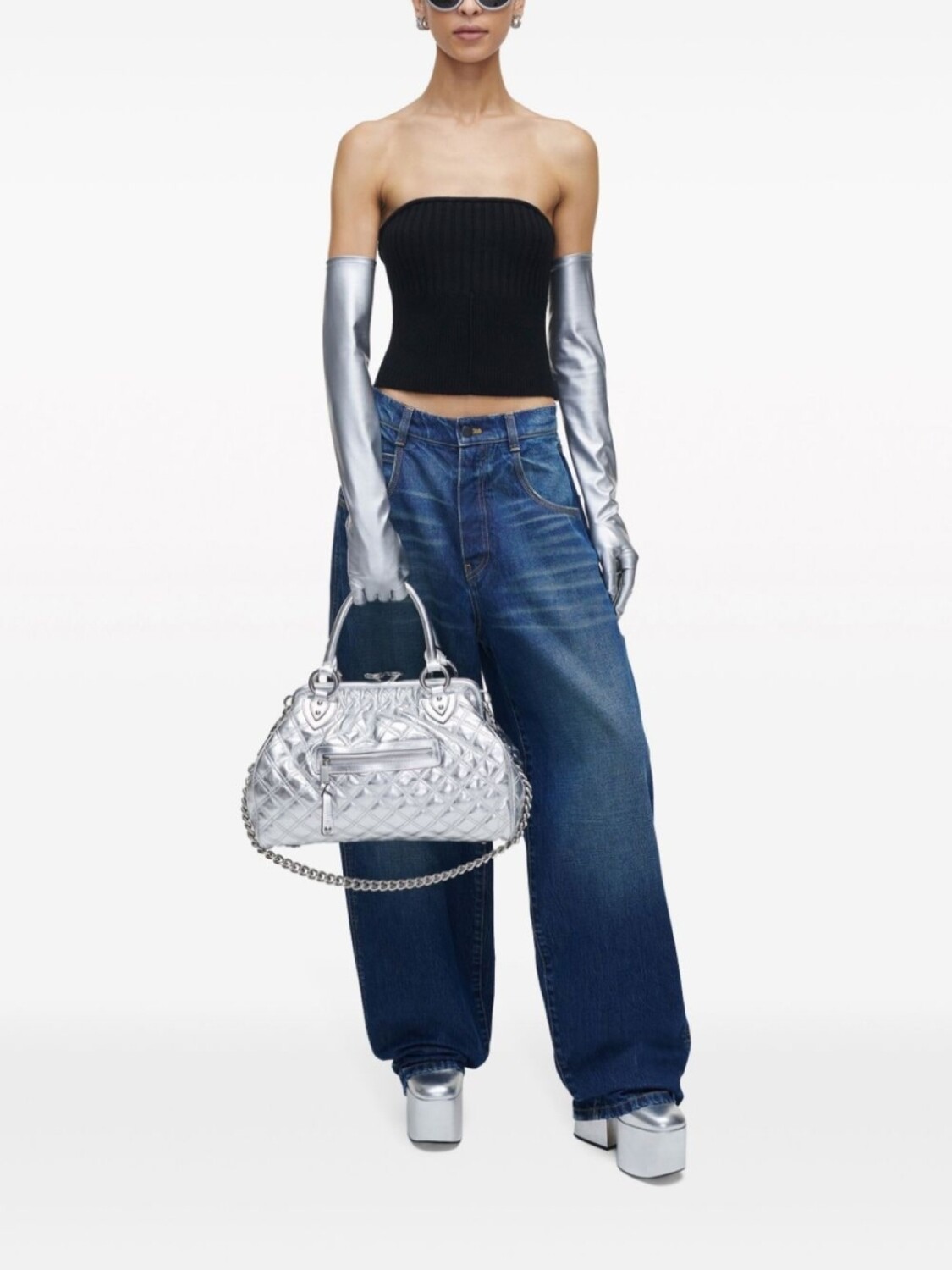 Marc Jacobs сумка-тоут The Stam с эффектом металлик, серебристый — фото 2