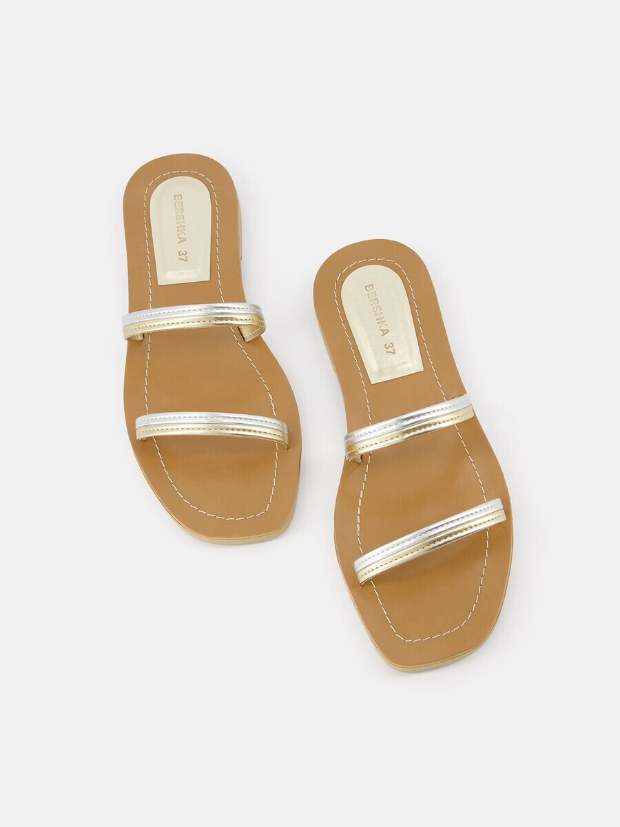 Классические слипоны Bershka Mules, цвет gold/silver — фото 4