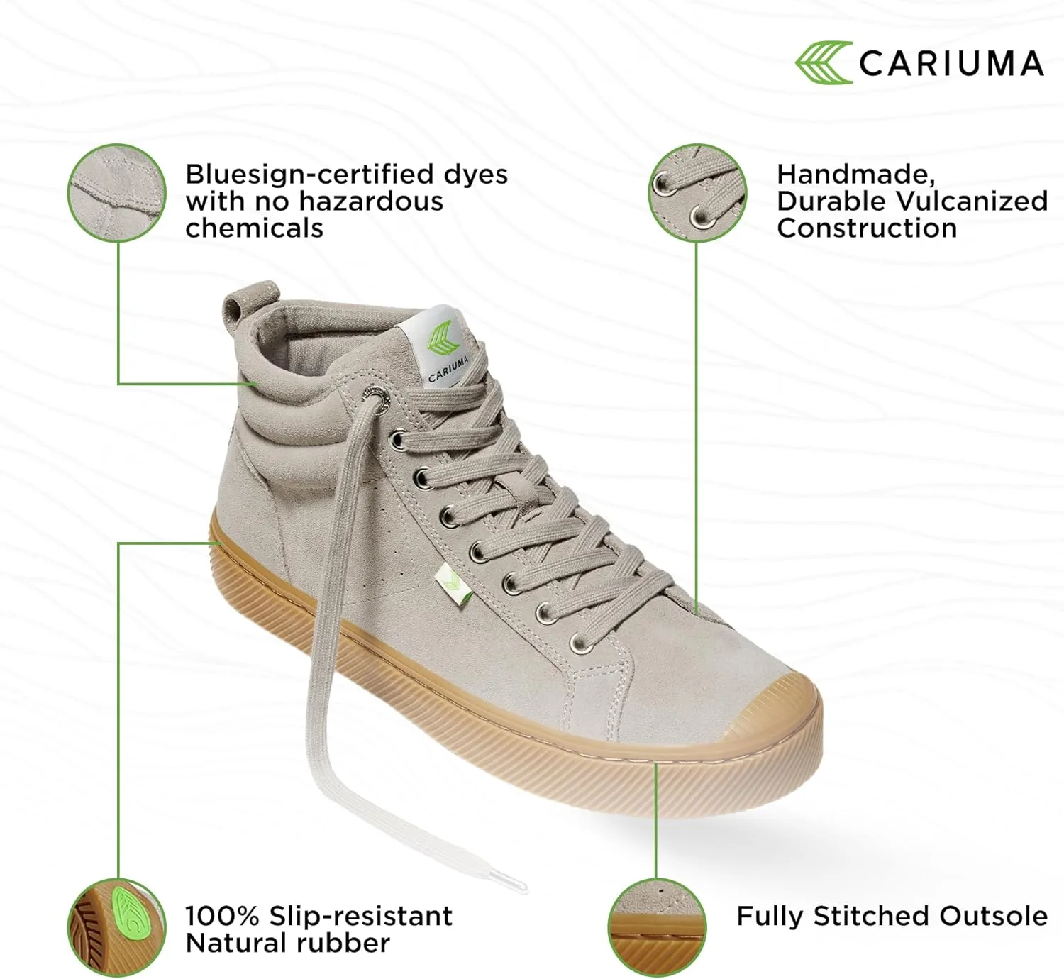 Кроссовки Cariuma OCA High Suede, удобная мужская обувь, легкая и экологичная, универсальная повседневная обувь со 100% веганской стелькой, резиновая подошва, серый — фото 4