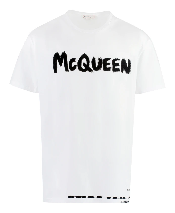 

Хлопковая футболка с ребристым вырезом Alexander Mcqueen, белый