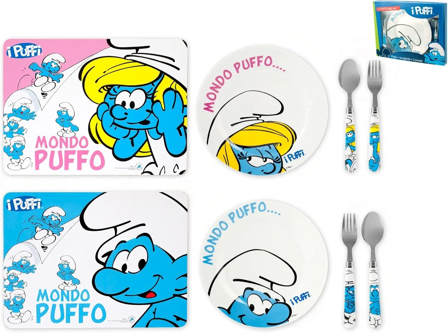 Набор тарелок Home Smurfs из 4 цветных меламиновых тарелок с 2 столовыми приборами