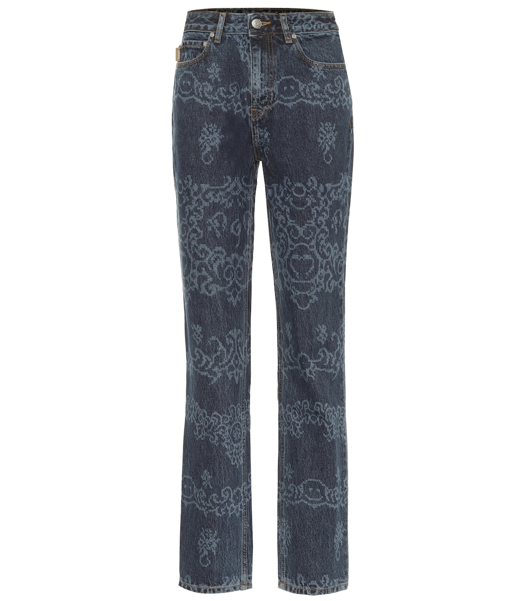 

Прямые джинсы с высокой посадкой и принтом Ganni, Denim