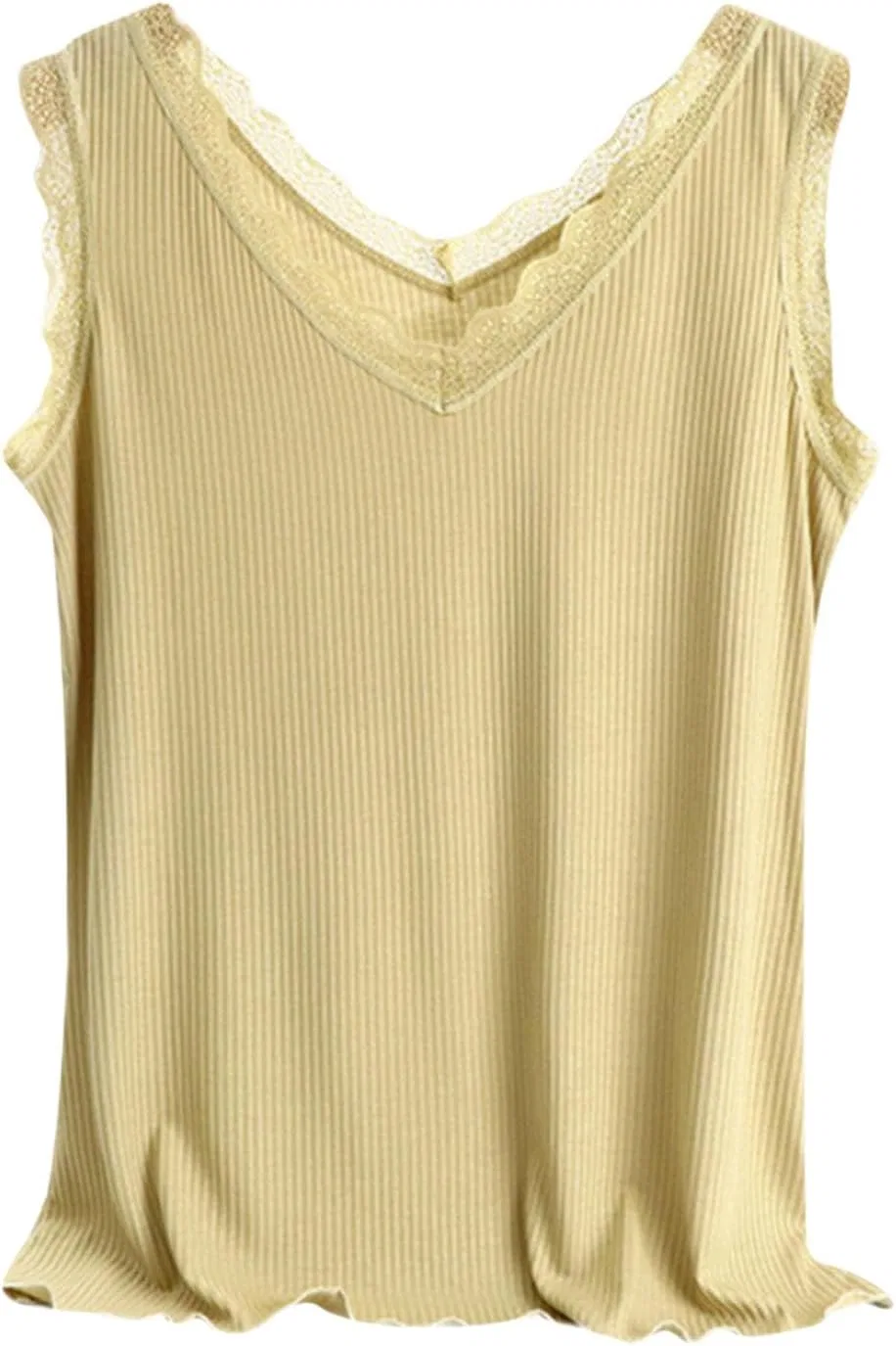 Женский топ с V-образным вырезом и кружевной отделкой, Generic, Yellow