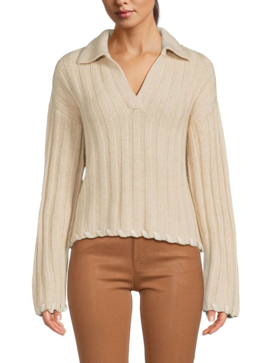 

Ребристый свитер-поло из шерстяной смеси Naadam, цвет Oatmeal