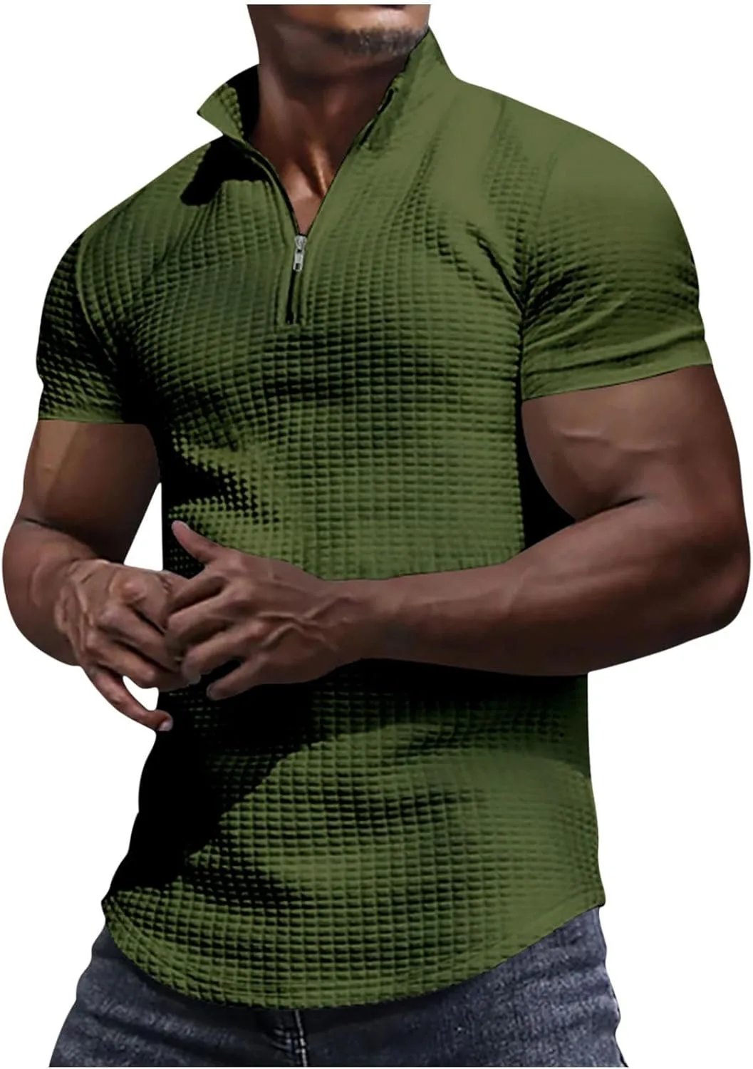 

Мужская поло с коротким рукавом и молнией на четверть, клетчатая, летняя, легкая