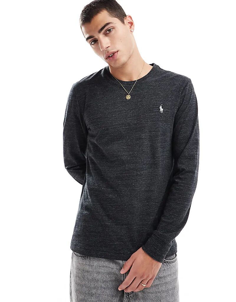 

Топ с длинными рукавами и логотипом icon из черного меланжа Polo Ralph Lauren