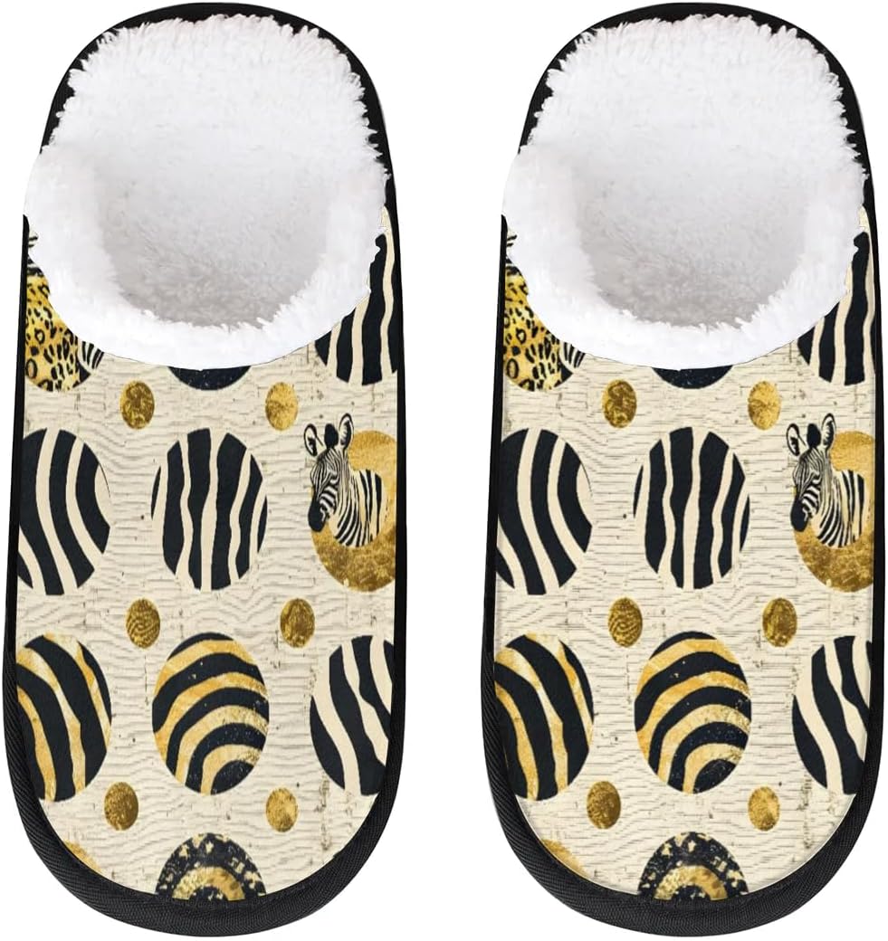 

Тапочки Gublec для женщин и мужчин, уютные с нескользящей подошвой, для дома, теплые плюшевые тапочки для дома, спальни и путешествий, Zebra Print Circle