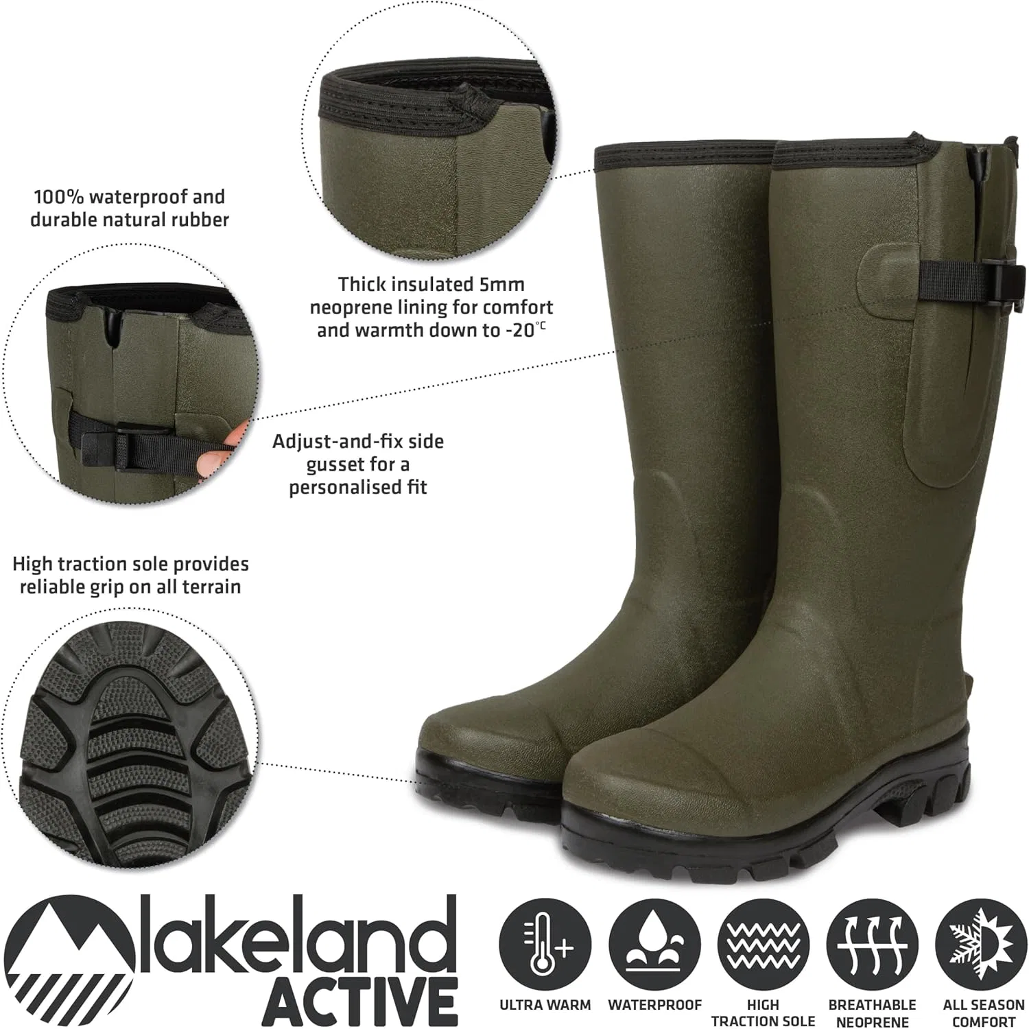 Резиновые ботинки Lakeland Active Helton для мужчин с неопреновой подкладкой, Moss Green — фото 3