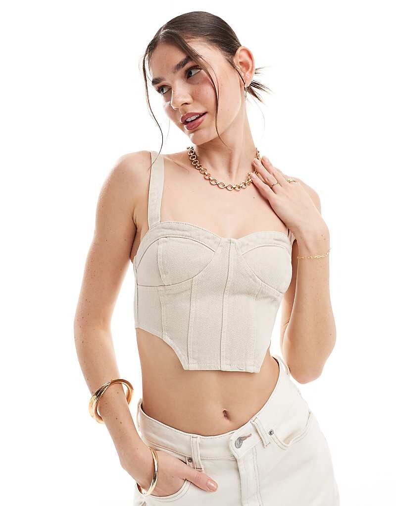 

Miss Selfridge – Серо-бежевый джинсовый корсетный топ с бралеттом