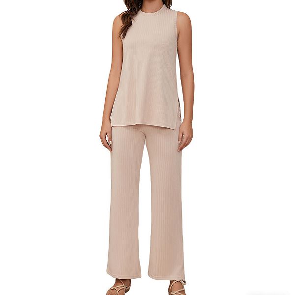 

Женский комплект из майки и широких брюк с рубчиком Clearflower, Khaki