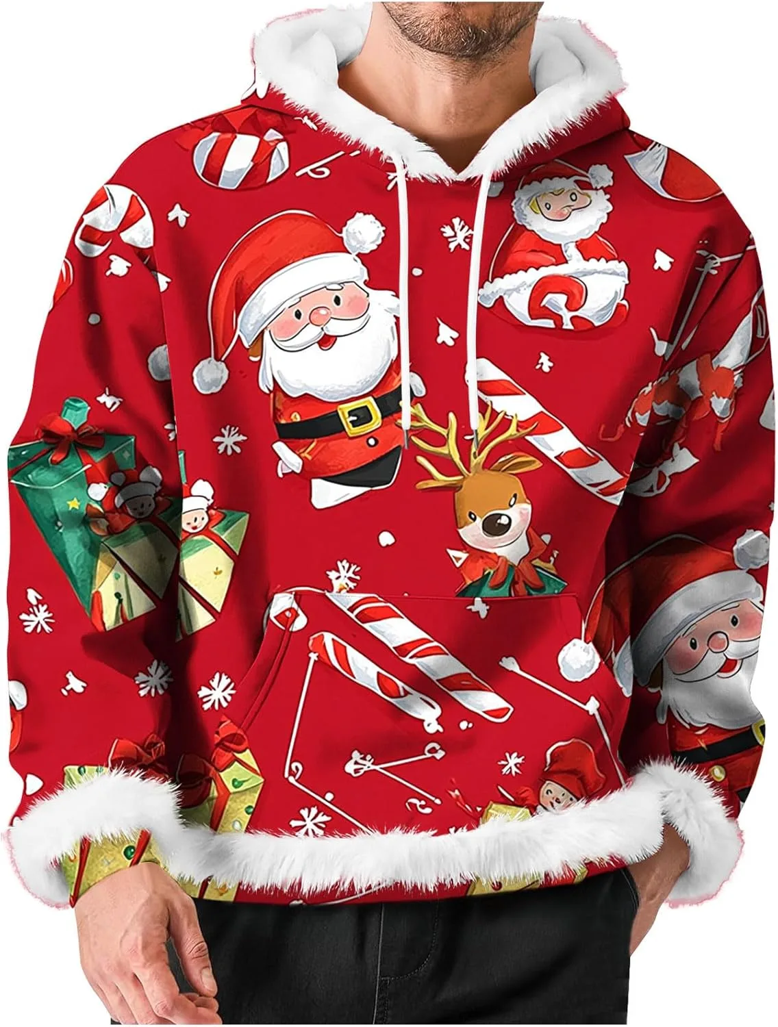 

Рождественский худи для мужчин с карманом и искусственным мехом Zeiyignr