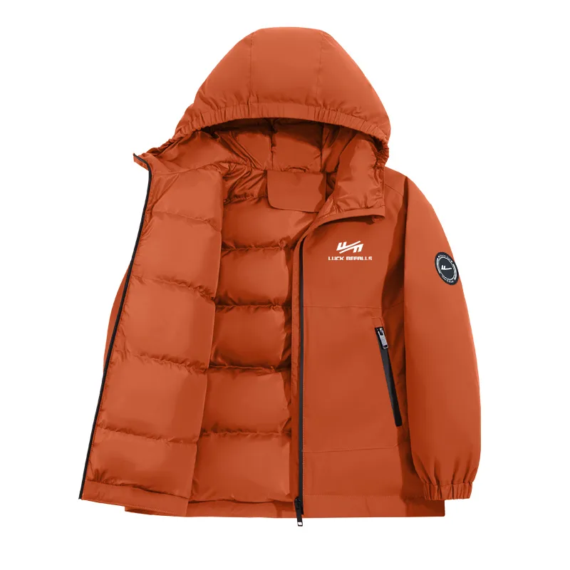 Детская пуховая куртка с капюшоном WARRIOR, Rusty Red/H Pure White Label K+H Round Logo Left Sleeve Hook-and-Loop K