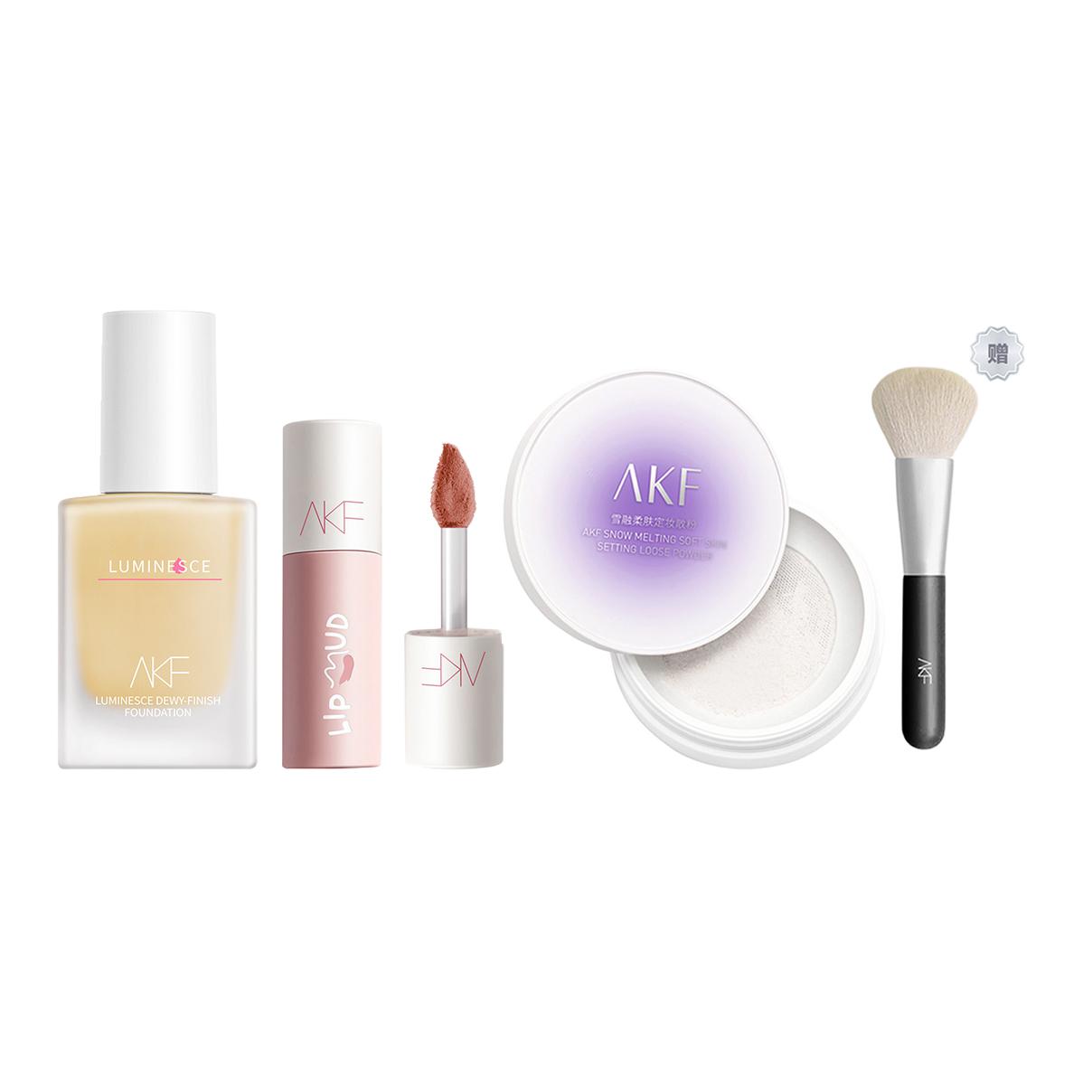 

Легкий маскирующий тональный крем+мягкая матовая глиняная помада+расплывающаяся рассыпчатая пудра для фиксации макияжа 35g+3g+10g AKF