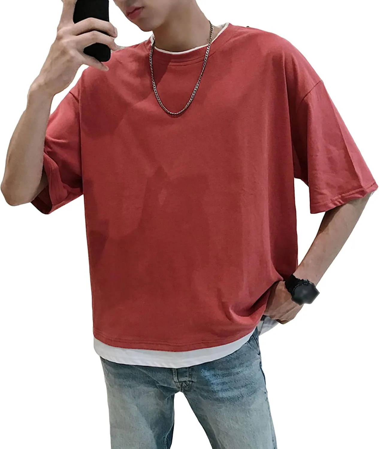 

Футболка мужская, двухслойная, с принтом, свободного кроя